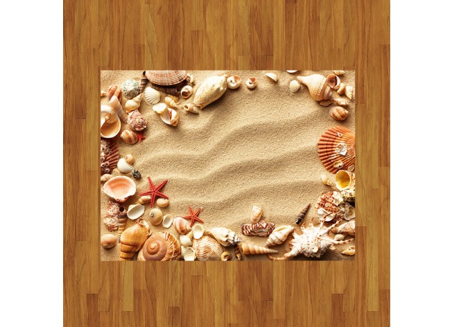 Наклейка на пол Морские раковины с песком в качестве фона